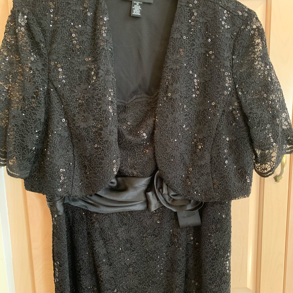 Black sequined lace evening dress with jacket